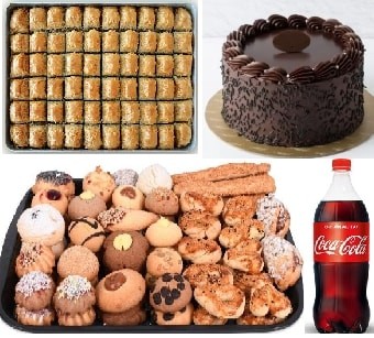 Full Tatlı Paketi: Çikolatalı Yaş Pasta Baklava Kuru Pasta ve Kola